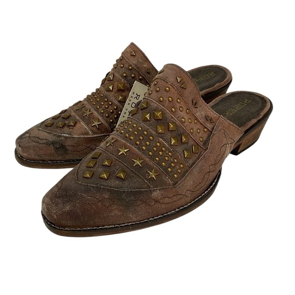 ROPER Shoes Studded Mules Brown Distressed Leather Embroidered NWT Size 9 - Picture 9 of 12
